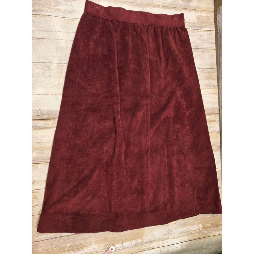 Samuel Robert Bonwit Teller Burgundy Faux Suede A-Line Midi Skirt Vintage Size 4